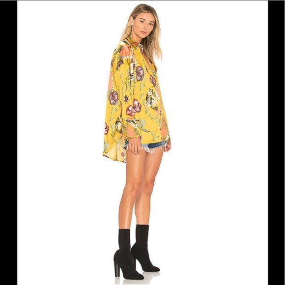 Free People Tops - FREE PEOPLE mustard floral button down oversized L